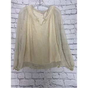 Andree By Unit Champagne‎ Metallic Sheer Long Sleeve Lined Boho Blouse M